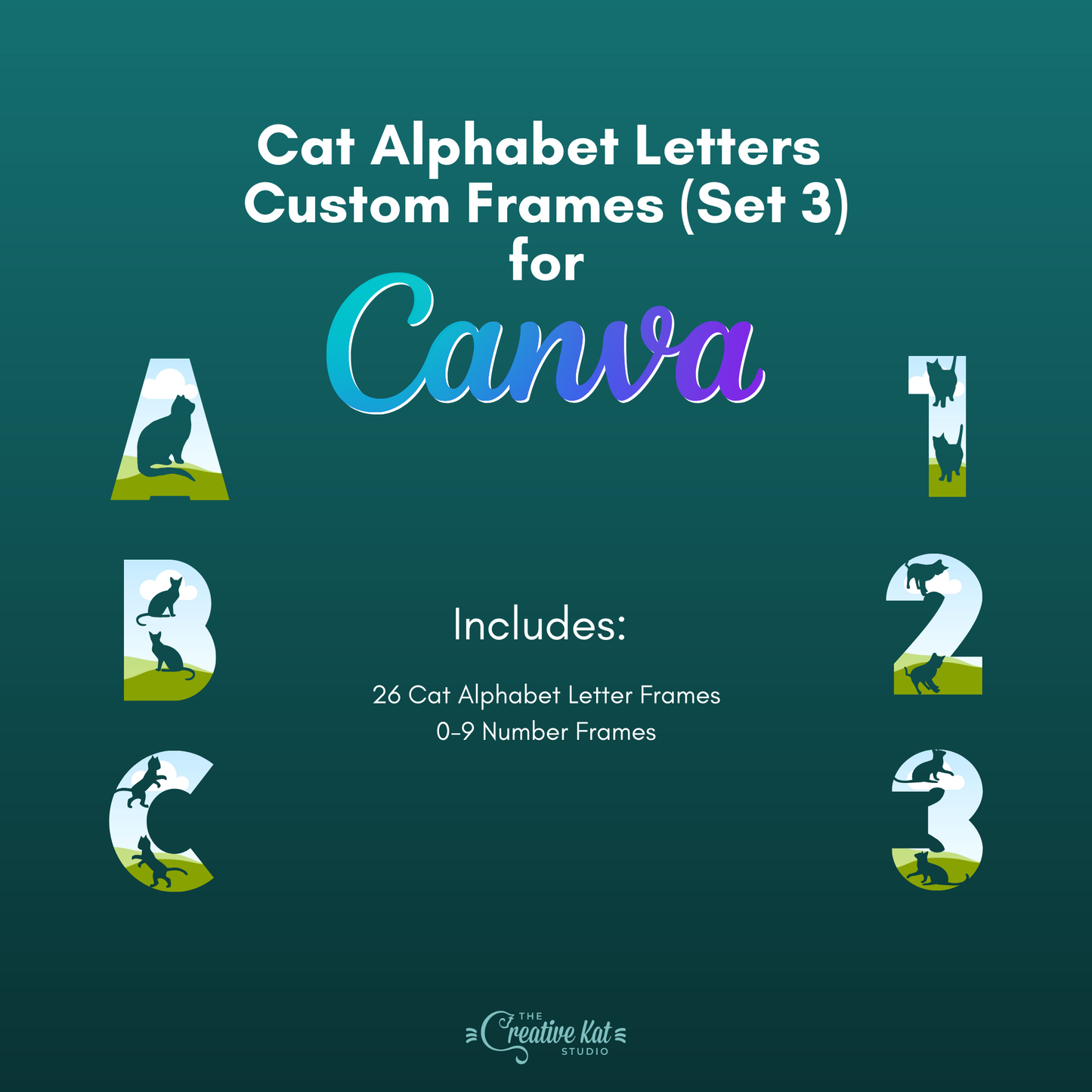 Cat Alphabet Letters Custom Frames For Canva (Set 3)