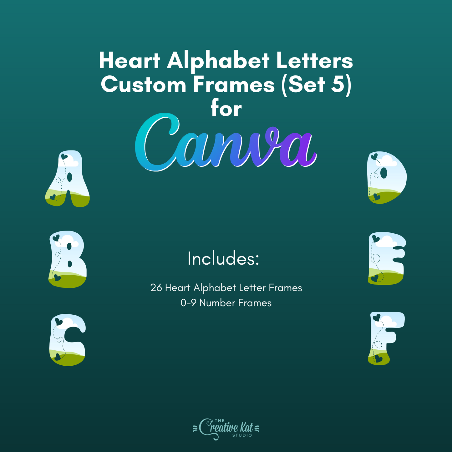 Heart Alphabet Letters Custom Frames For Canva (Set 5)