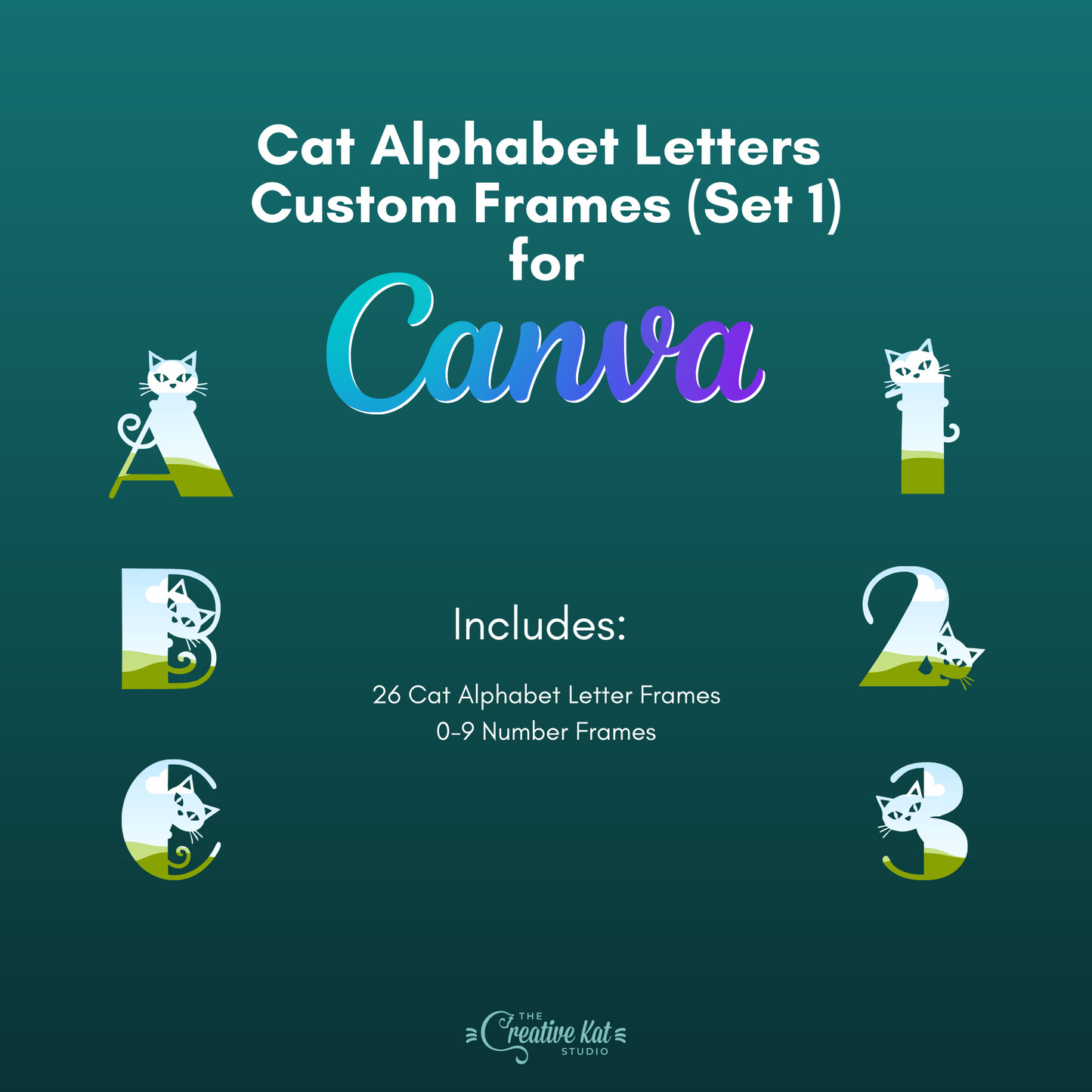 Cat Alphabet Letters Custom Frames For Canva (Set 1)