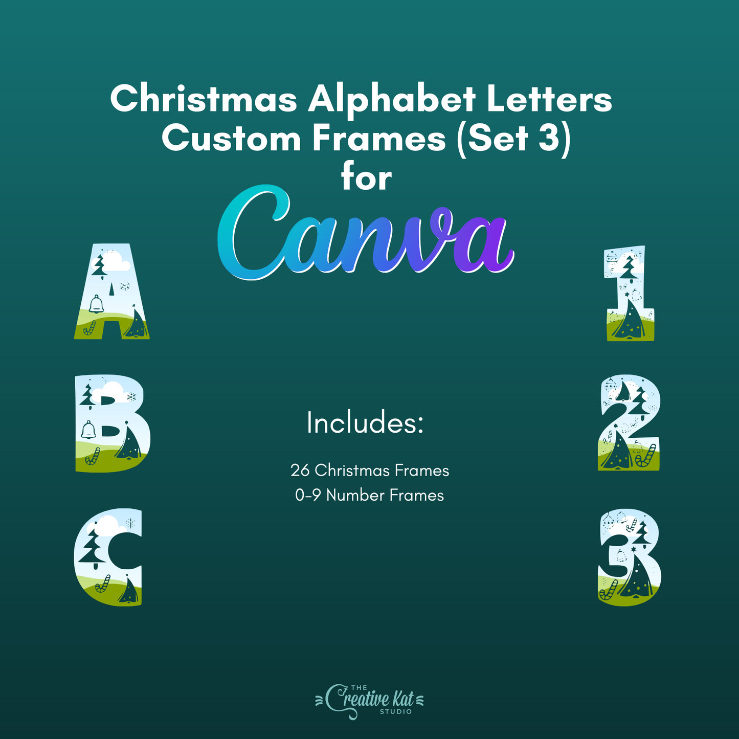 Christmas Alphabet Letters Custom Frames For Canva (Set 3)
