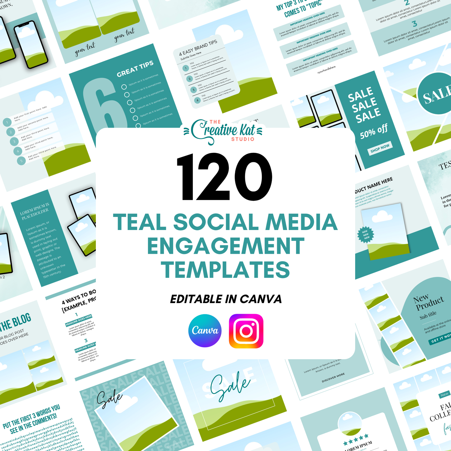 120 Teal Social Media Engagement Templates