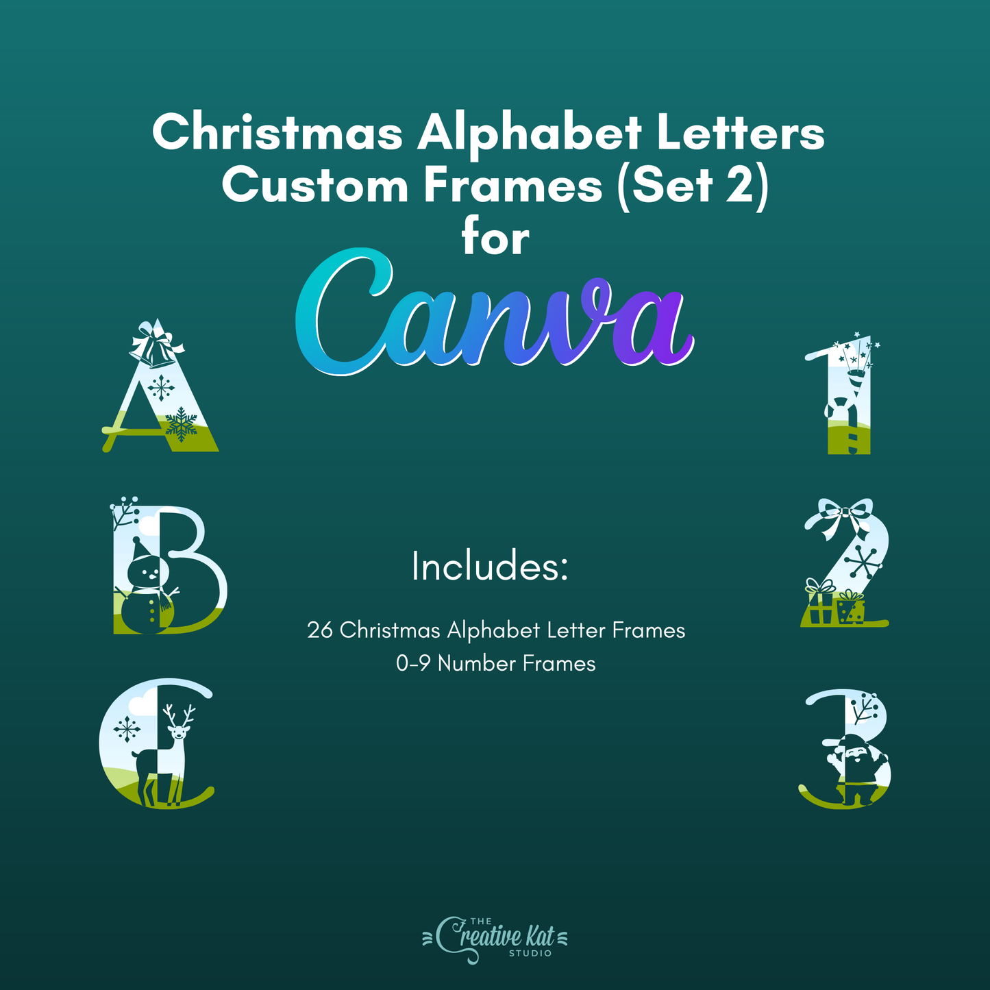 Christmas Alphabet Letters Custom Frames For Canva (Set 2)