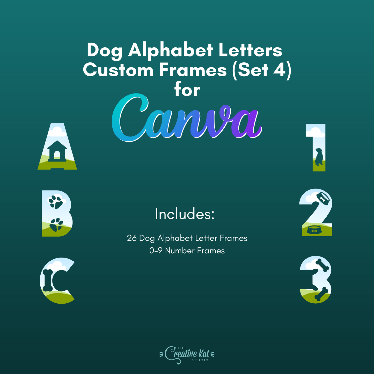 Dog Alphabet Letters Custom Frames For Canva (Set 4)