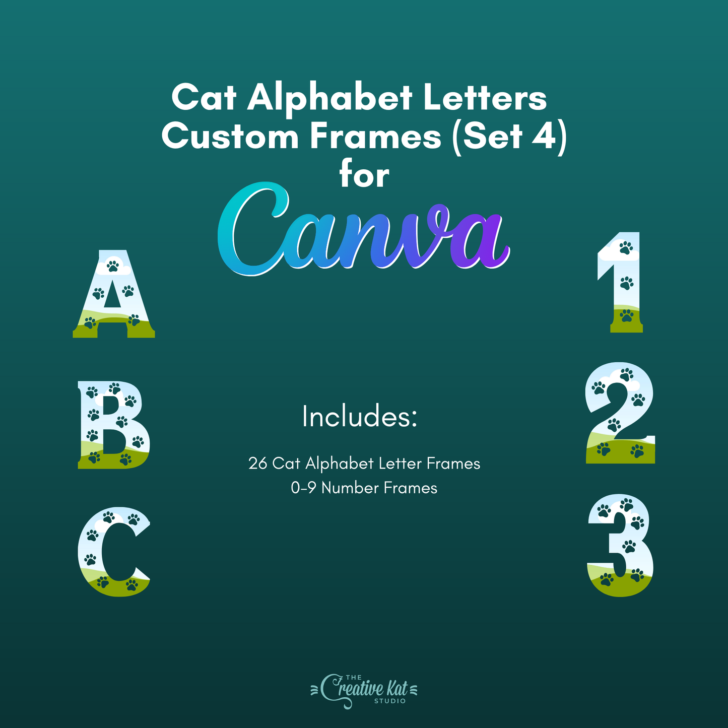 Cat Alphabet Letters Custom Frames For Canva (Set 4)
