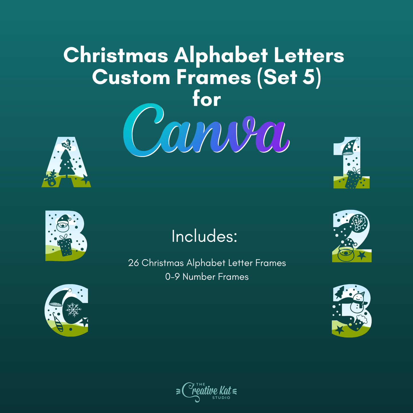 Christmas Alphabet Letters Custom Frames For Canva (Set 5)