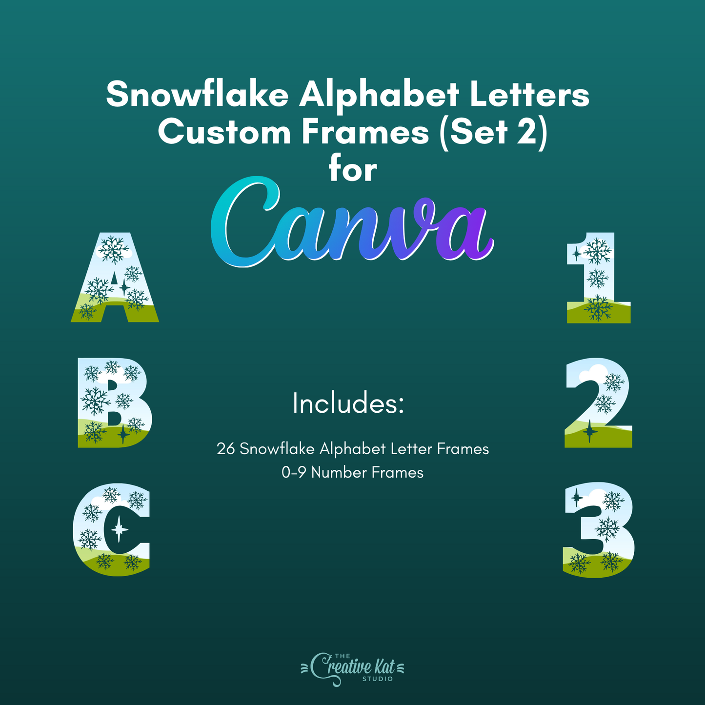 Snowflake Alphabet Letters Custom Frames For Canva (Set 2)