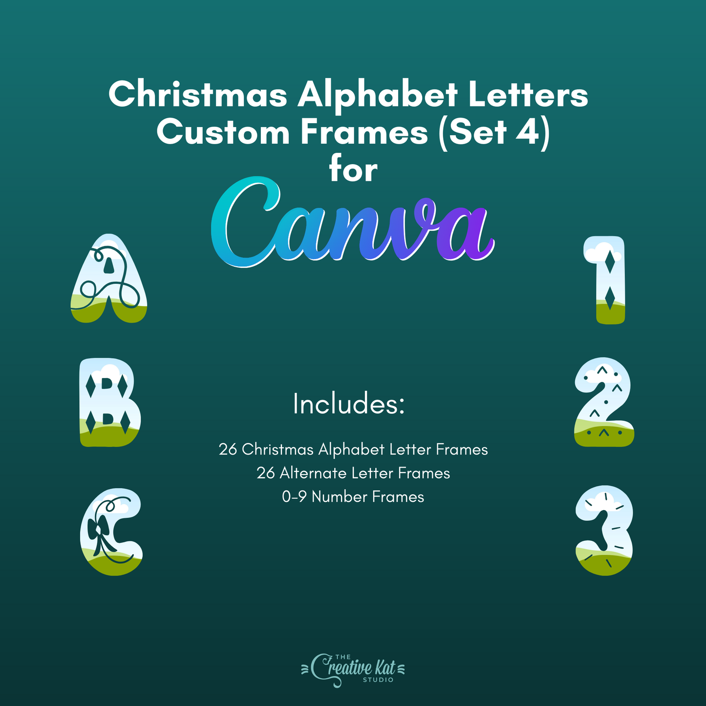Christmas Alphabet Letters Custom Frames For Canva (Set 4)
