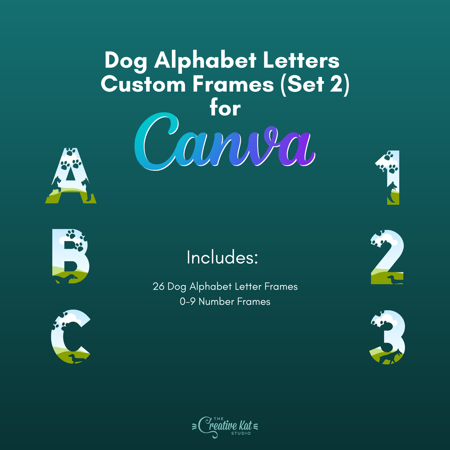 Dog Alphabet Letters Custom Frames For Canva (Set 2)