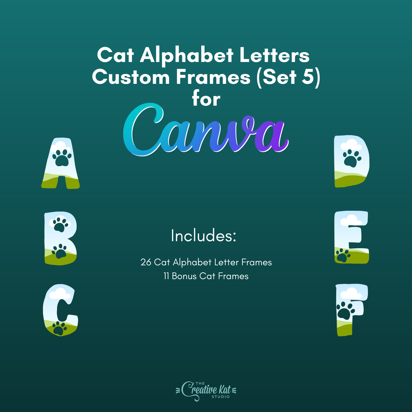 Cat Alphabet Letters Custom Frames For Canva (Set 5)