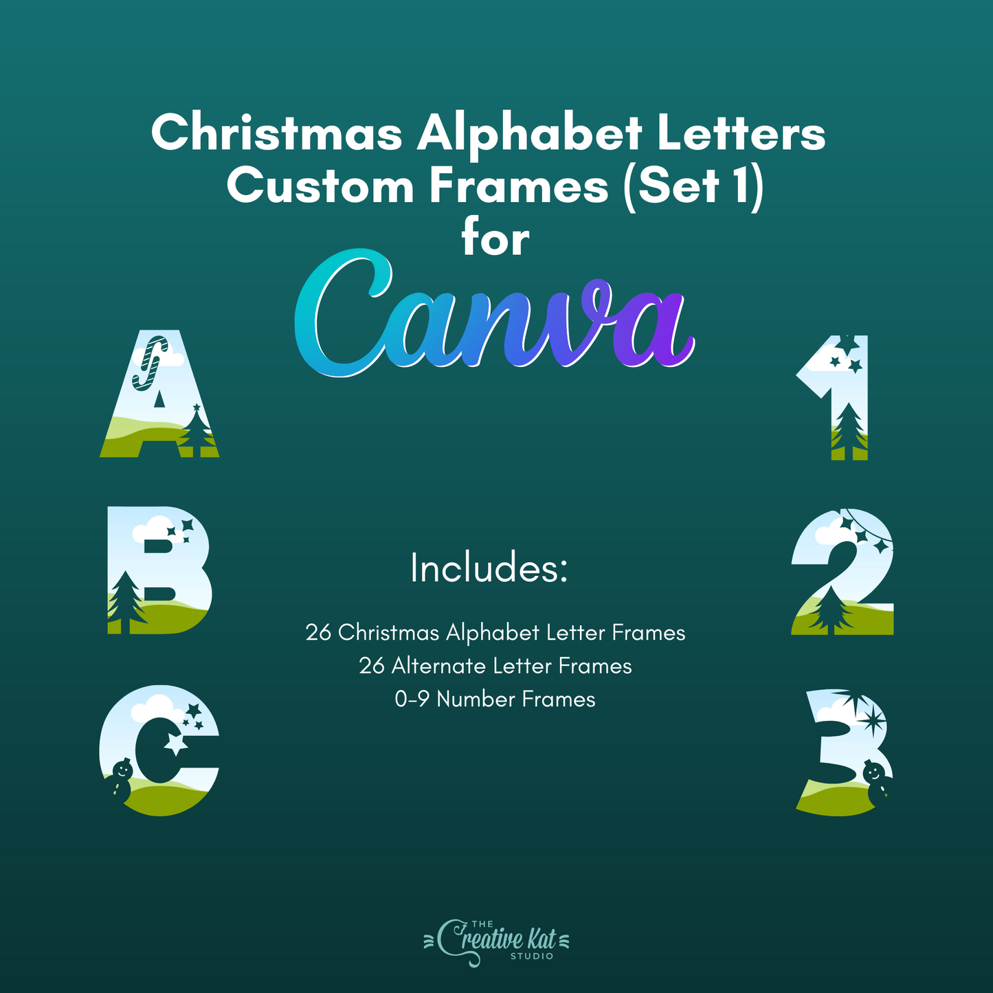 Christmas Alphabet Letters Custom Frames For Canva (Set 1)