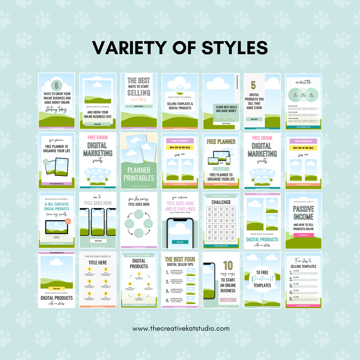 60 Digital Product Pinterest Pin Templates