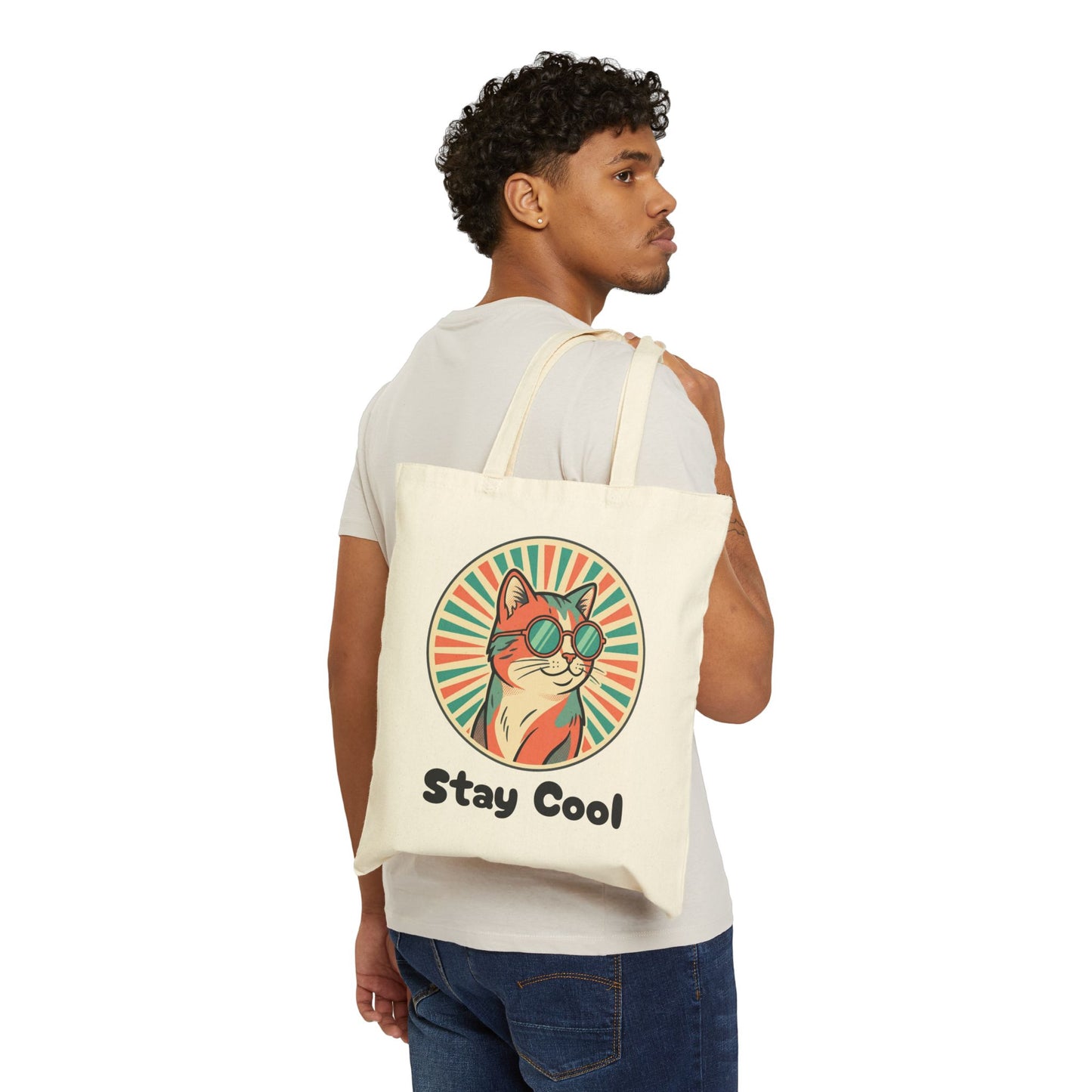 Tote Bag — "Stay Cool" Retro Cat Canvas Tote