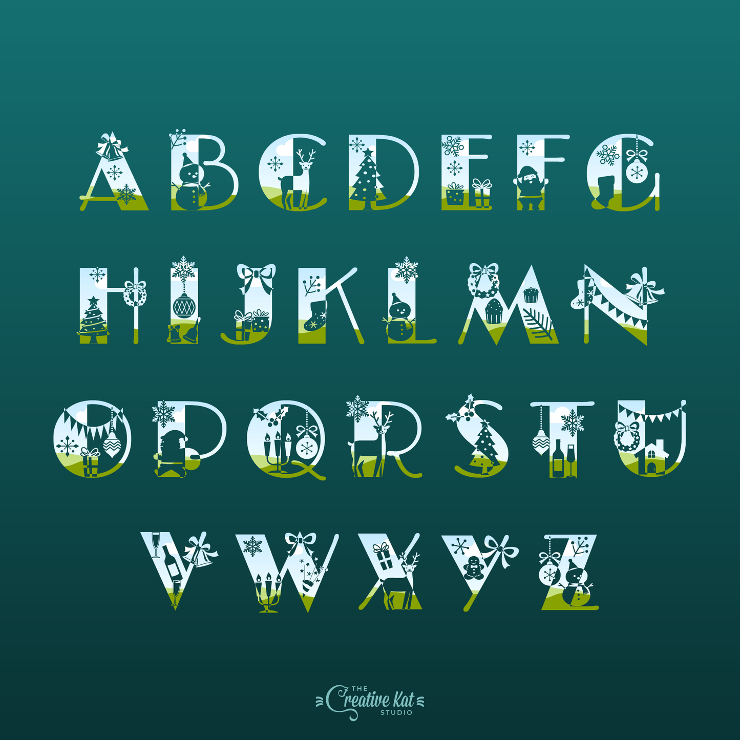 Christmas Alphabet Letters Custom Frames For Canva (Set 2)
