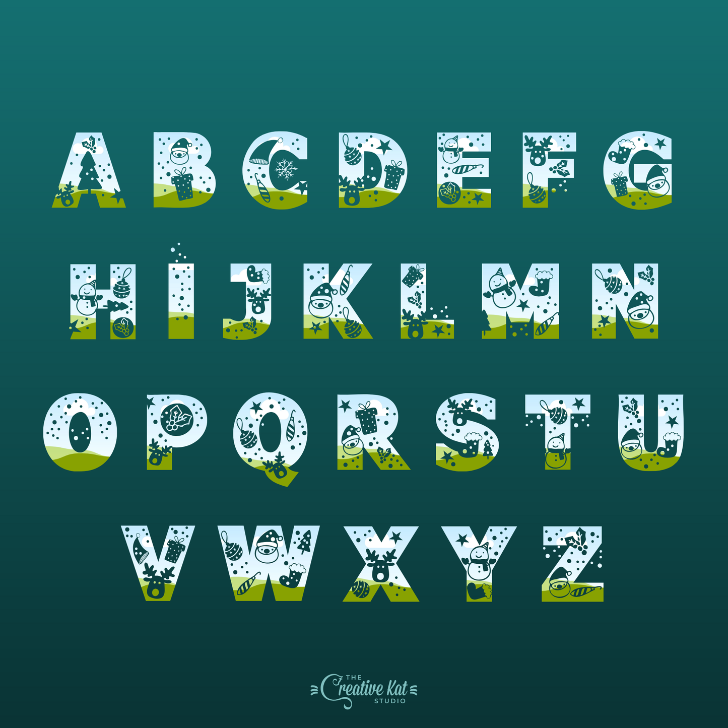 Christmas Alphabet Letters Custom Frames For Canva (Set 5)