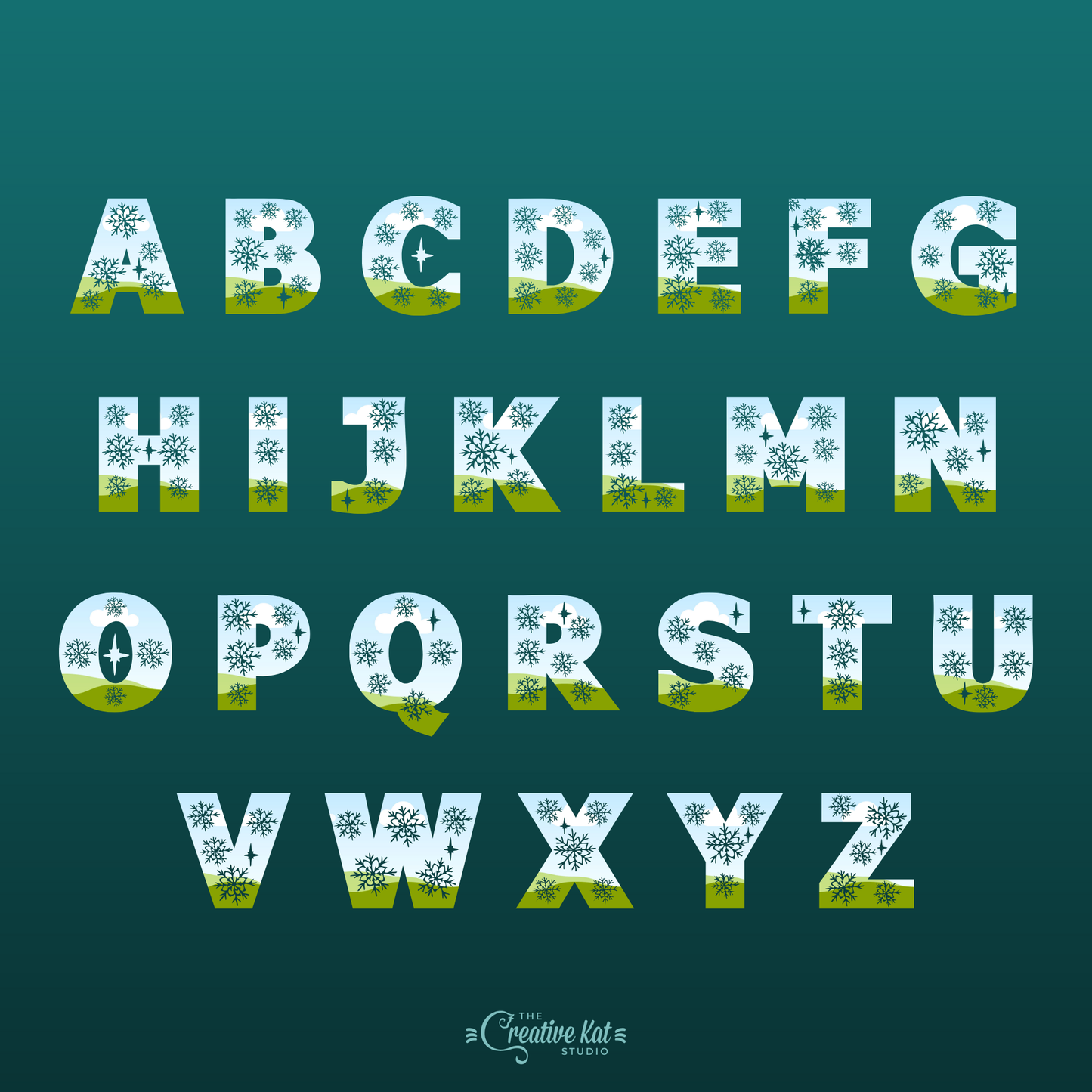 Snowflake Alphabet Letters Custom Frames For Canva (Set 2)