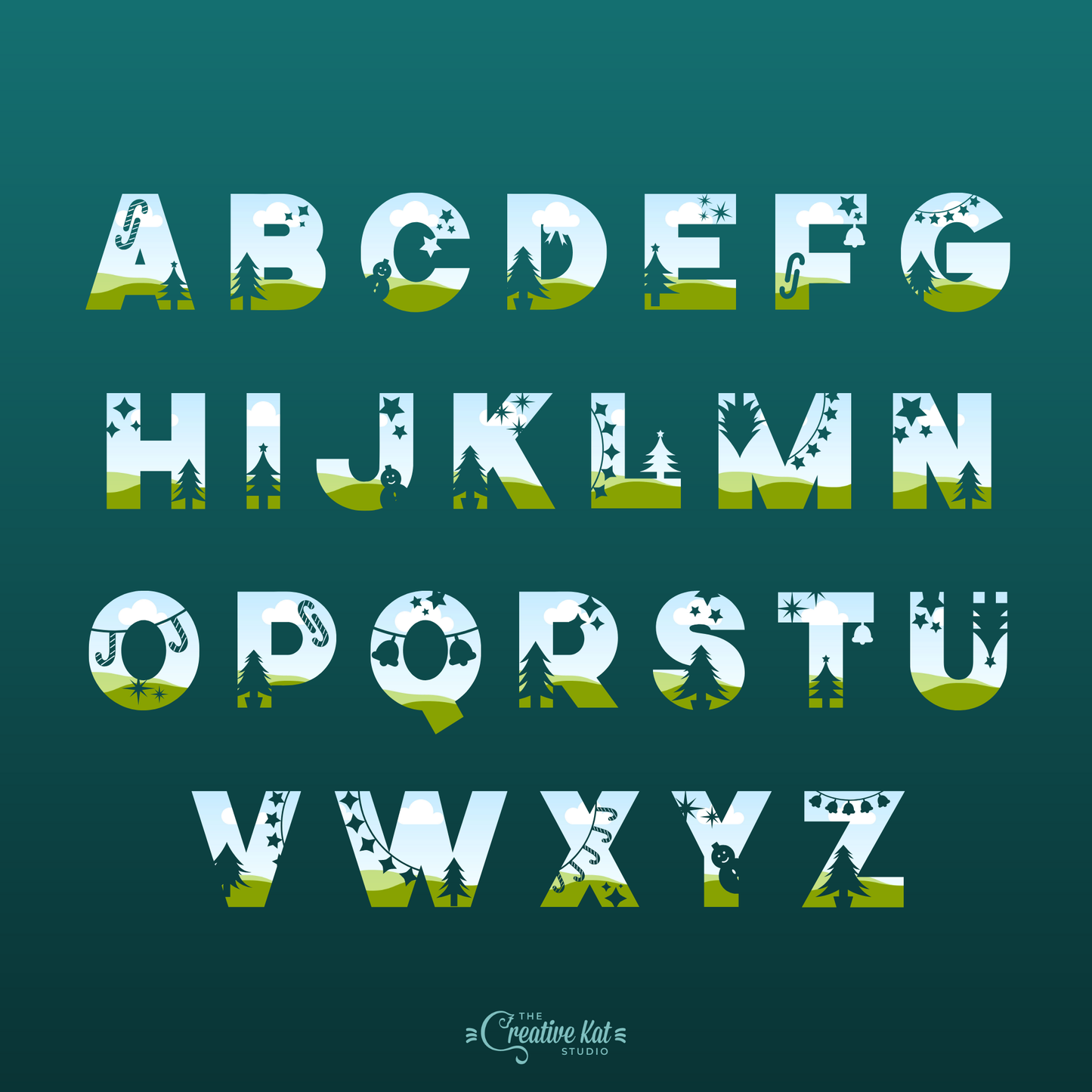 Christmas Alphabet Letters Custom Frames For Canva (Set 1)