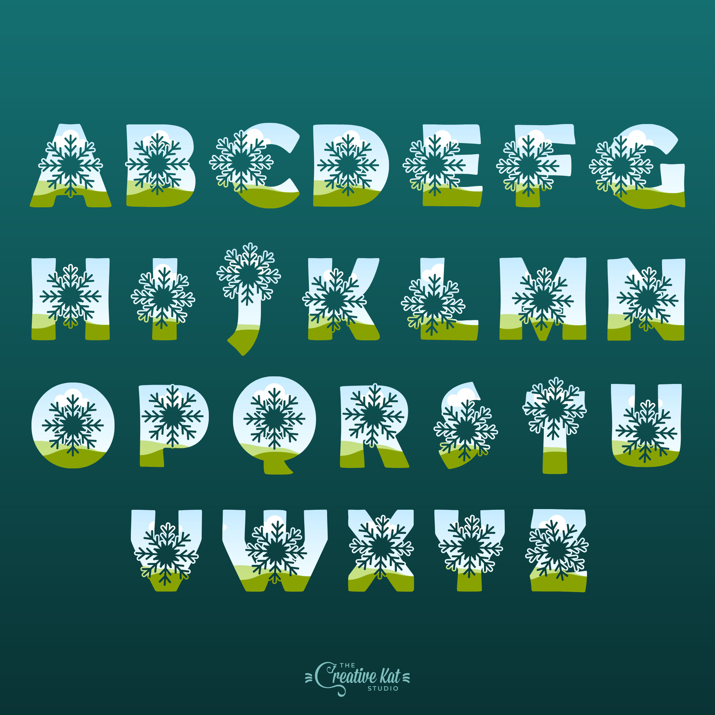 Snowflake Alphabet Letters Custom Frames For Canva (Set 1)