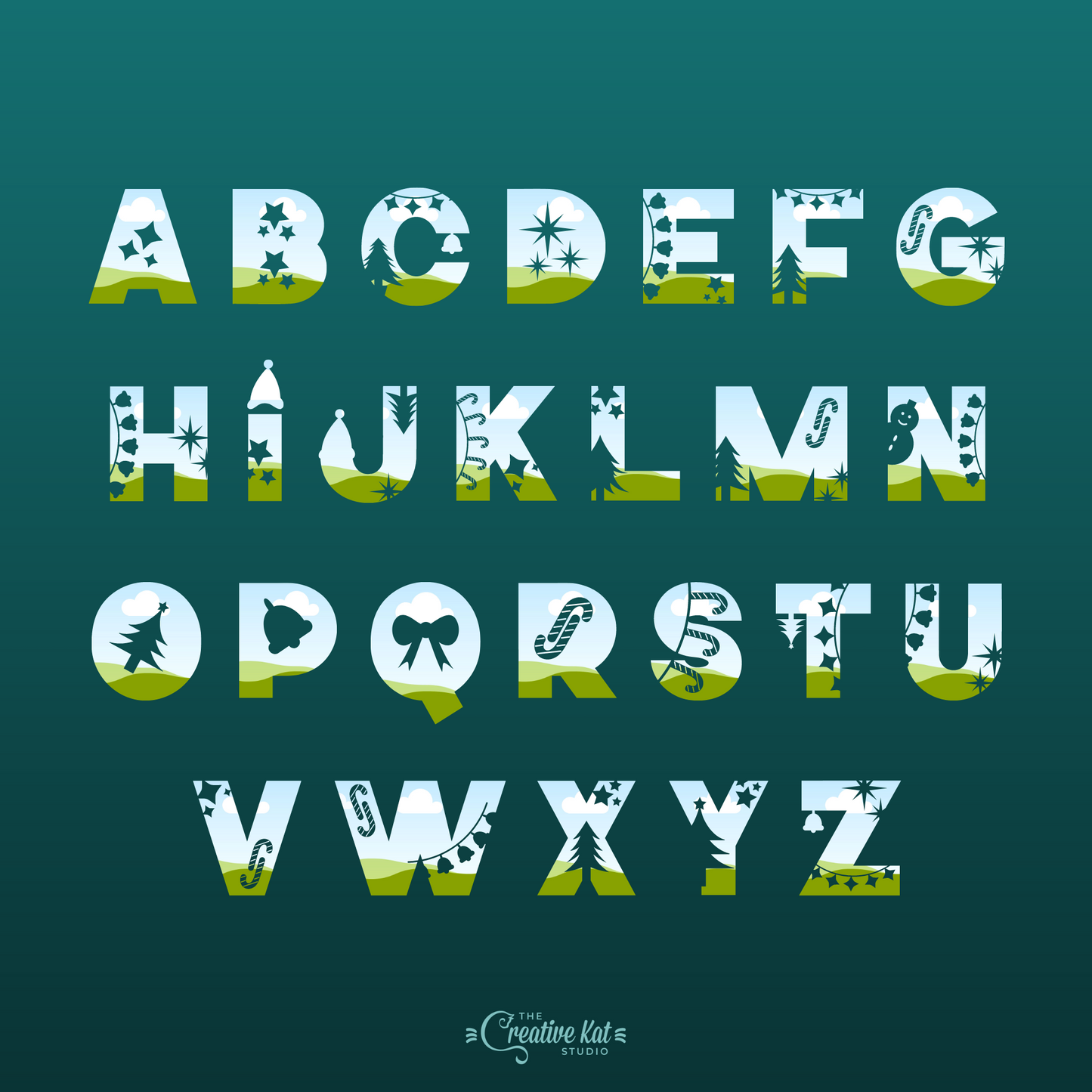 Christmas Alphabet Letters Custom Frames For Canva (Set 1)
