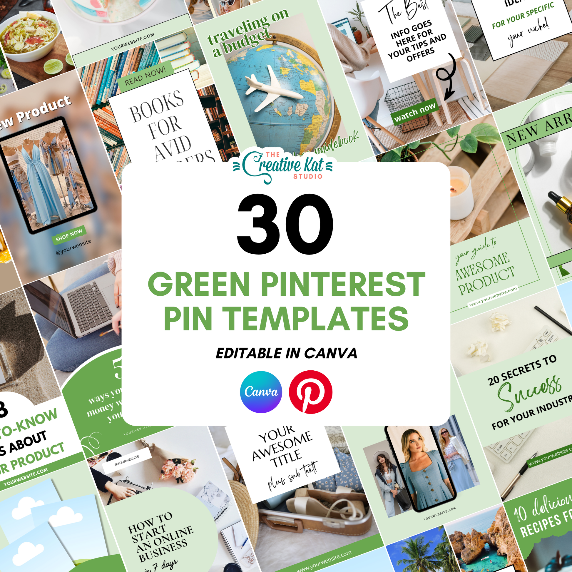 30 Green Pinterest Pin Templates – The Creative Kat Studio