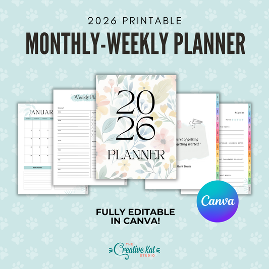 2026 Monthly-Weekly Planner & Customizable Canva Template