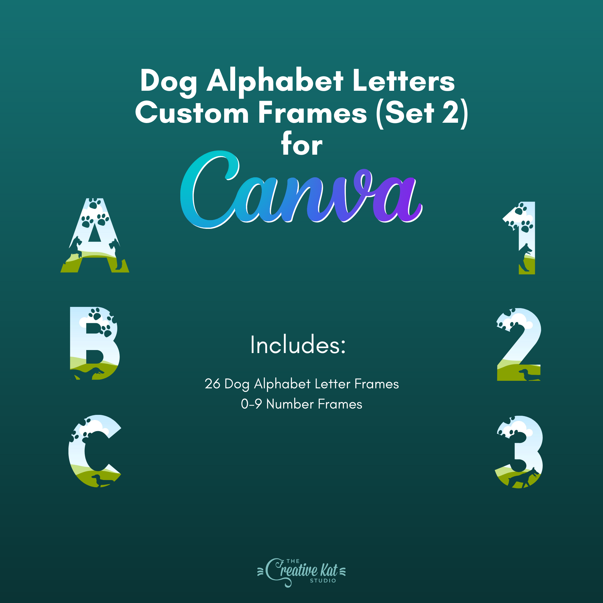 Dog Alphabet Letters Custom Frames For Canva (Set 2) – The Creative Kat ...
