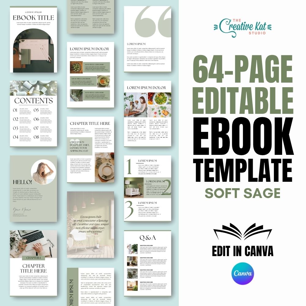 Soft Sage eBook Template – 64 Editable Canva Pages