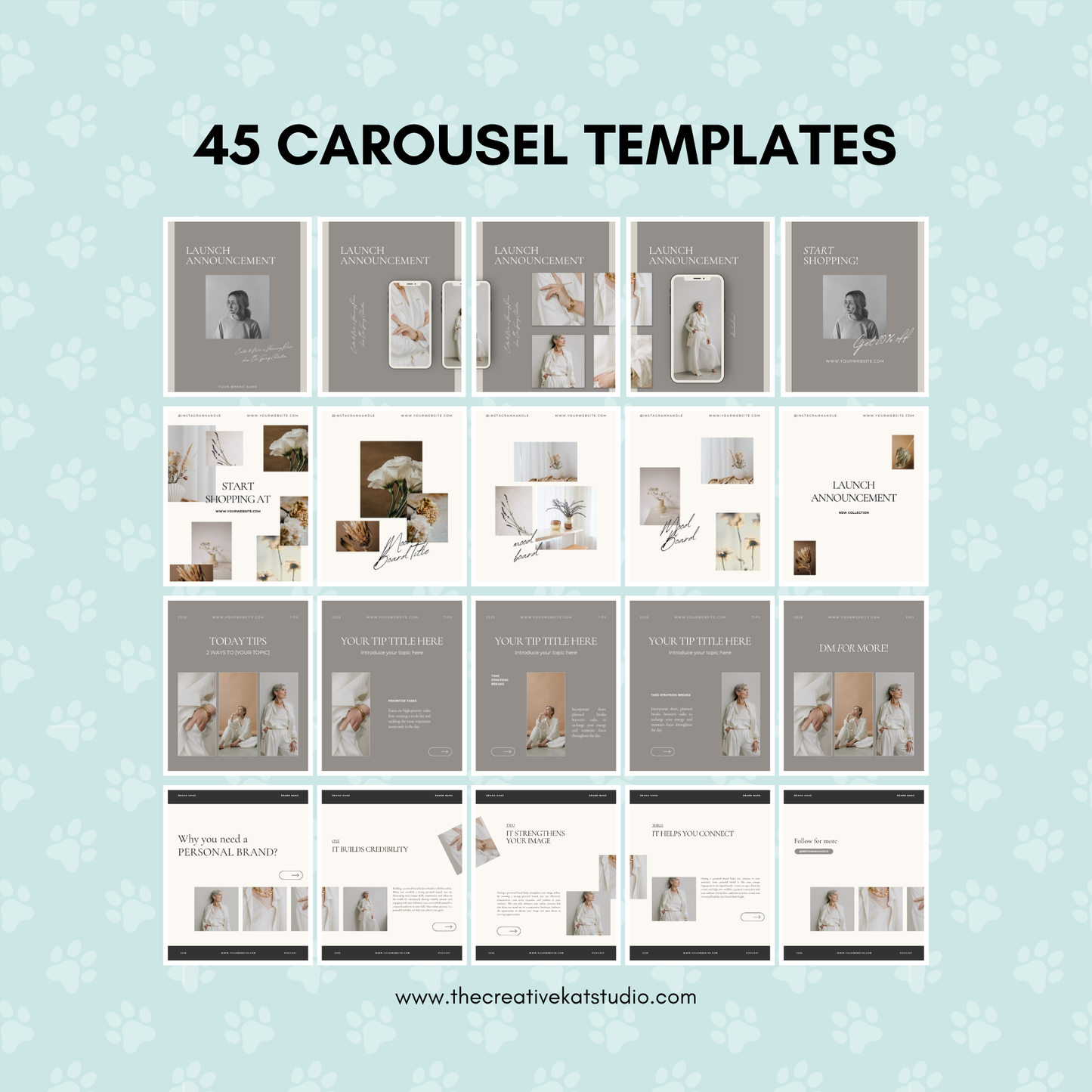 50 Canva Carousel Templates | 45 Editable Carousel Templates + 5 Seamless Carousel Templates