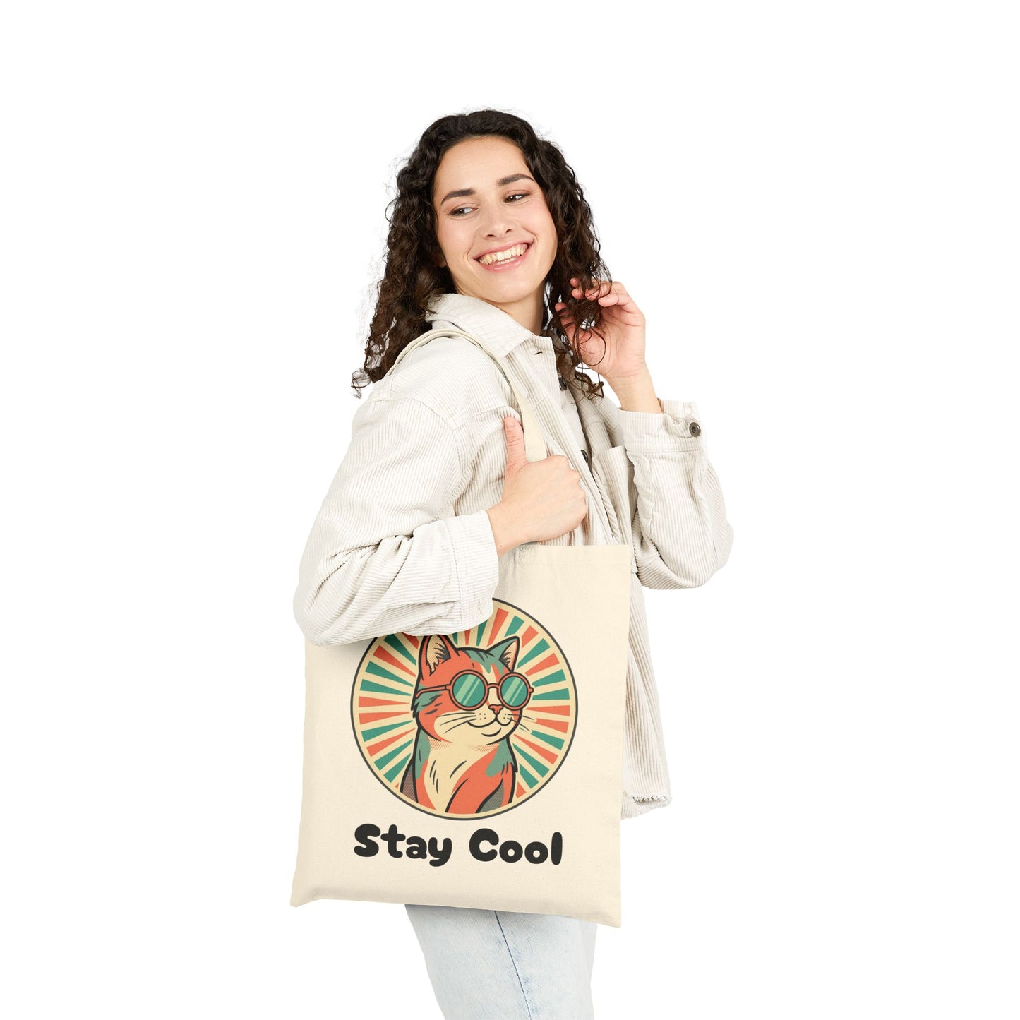 Tote Bag — "Stay Cool" Retro Cat Canvas Tote