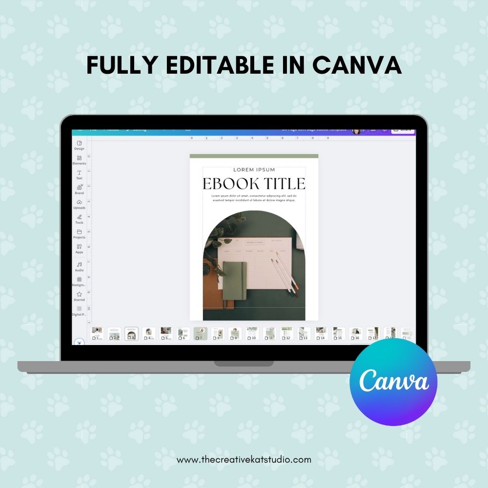 Soft Sage eBook Template – 64 Editable Canva Pages